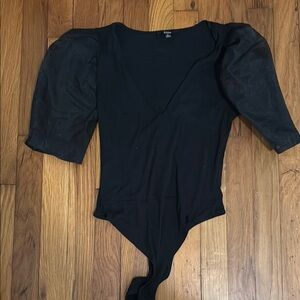 Elegant Black Bodysuit with Sheer Sleeves